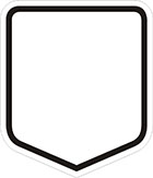 white shield-shaped sign with a black border and blank space for a number