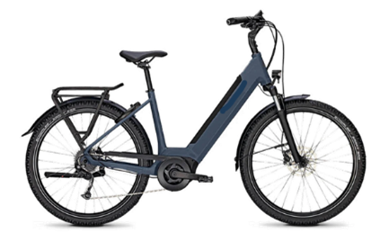 Side view of a blue commuter bike