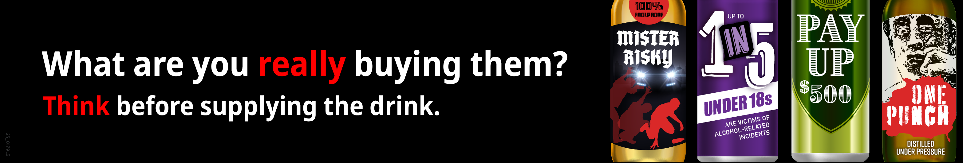 Campaign graphic with text: What are you really buying them? Think before supplying the drink.