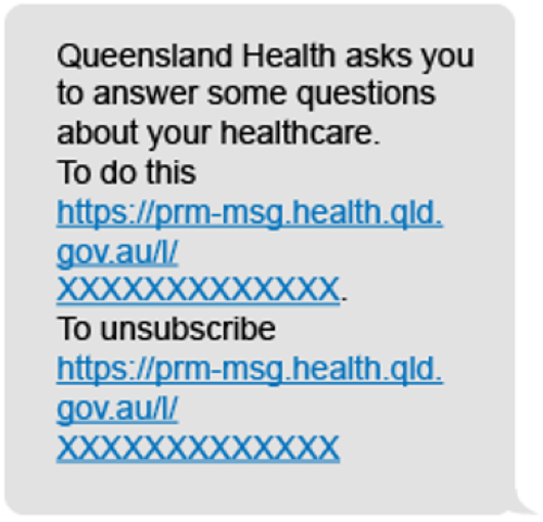 Text image inviting patient to participate in survey