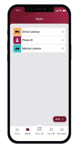 An image of the app on a phone, showing three credentials.