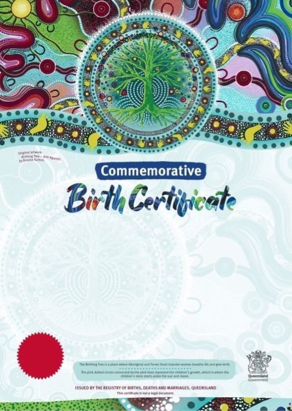 Birthing Tree (Artii Nganthi) commemorative birth certificate design