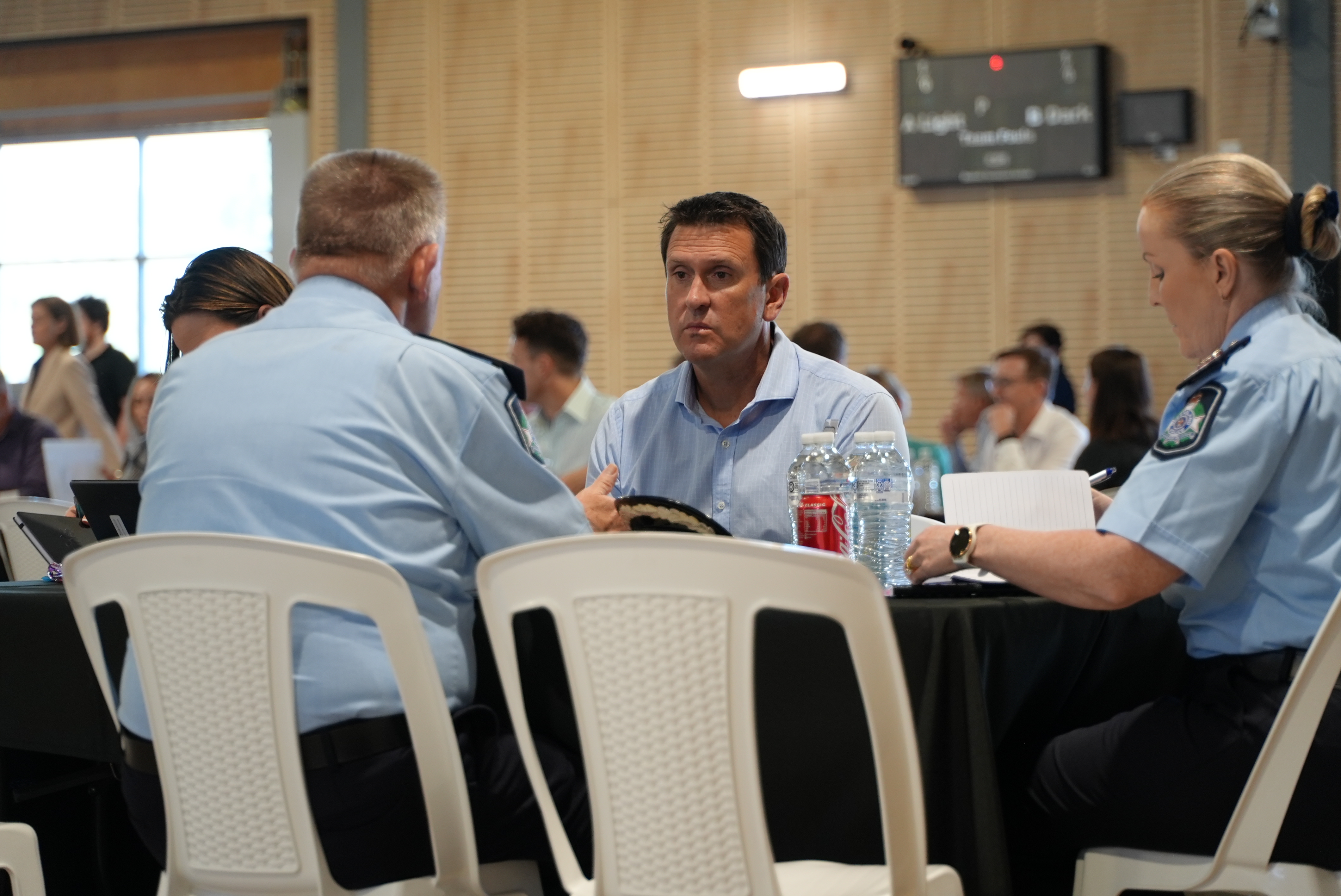 Dan Purdie, Minister for Police and Emergency Services in conversation.