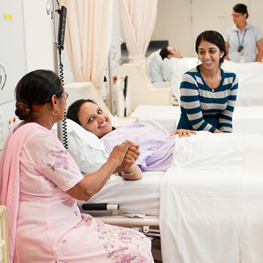 Patient being visited in hospital by family